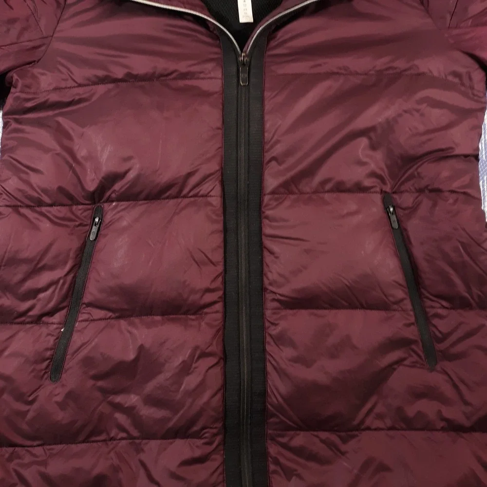 Lululemon Puffer Jacket Coat Womens 8 Full Zip Goose Down Maroon Hooded
